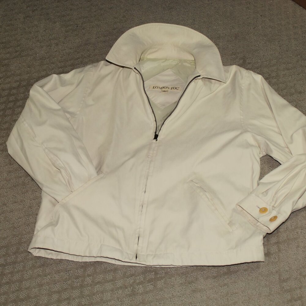 Vintage 80's London Fog Womens Large Petite Lightweight Cream Windbreaker Jacket